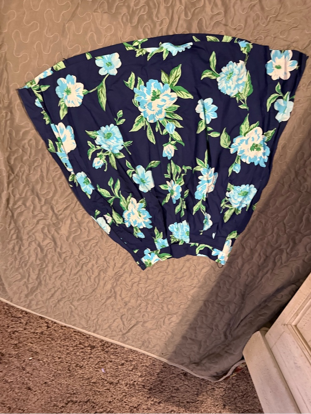 Talbots Navy Floral Circle Skirt with Blue & Green Blooms